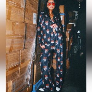 Dressed in Lala Tiger Long Sleeve Plissé Top & High Waist Pants Set